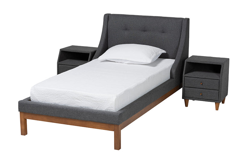 Laraine Dark Gray Fabric Upholstered Twin Size 3-Piece Bedroom Set Baxton