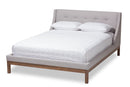 Laraine Greyish Beige Fabric Walnut-Finished Queen Sized Platform Bed Baxton