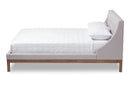Laraine Greyish Beige Fabric Walnut-Finished Queen Sized Platform Bed Baxton