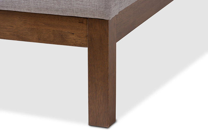 Laraine Greyish Beige Fabric Walnut-Finished Queen Sized Platform Bed Baxton