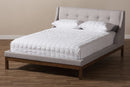 Laraine Greyish Beige Fabric Upholstered Walnut-Finished Full Sized Platform Bed Baxton