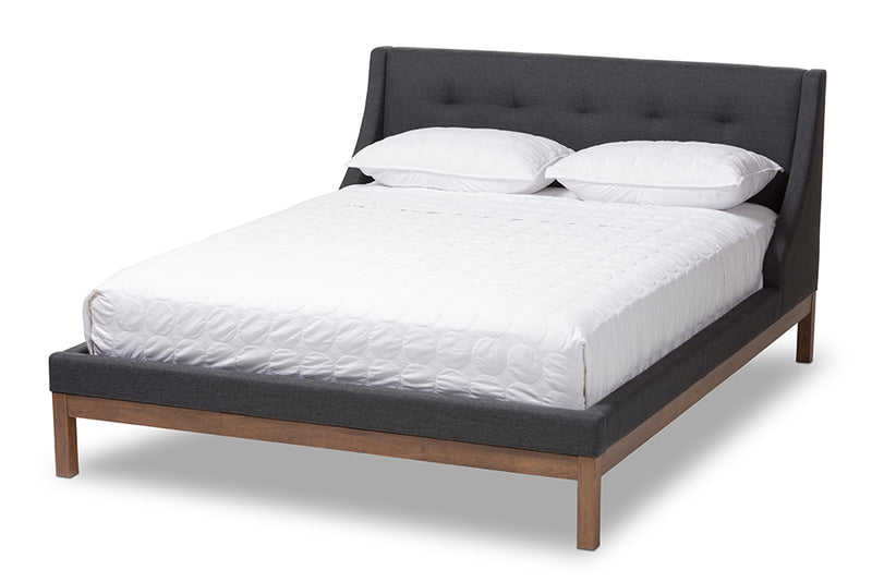 Laraine Modern and Contemporary Dark Gray Fabric Upholstered Walnut-Finished Full Sized Platform Bed