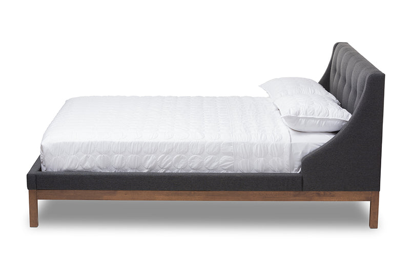 Laraine Modern and Contemporary Dark Gray Fabric Upholstered Walnut-Finished Full Sized Platform Bed