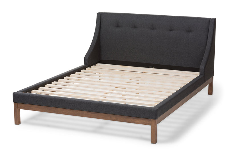 Laraine Modern and Contemporary Dark Gray Fabric Upholstered Walnut-Finished Full Sized Platform Bed