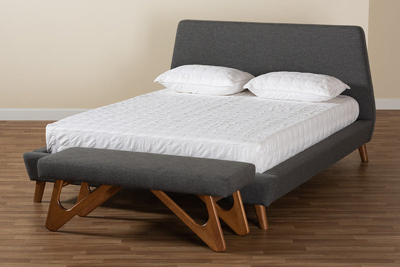 Ramon Dark Gray Fabric Upholstered Queen Size 2Pc Bedroom Set Baxton