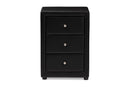 Amsterdam Black Faux Leather Upholstered 3-Drawer Nightstand Baxton