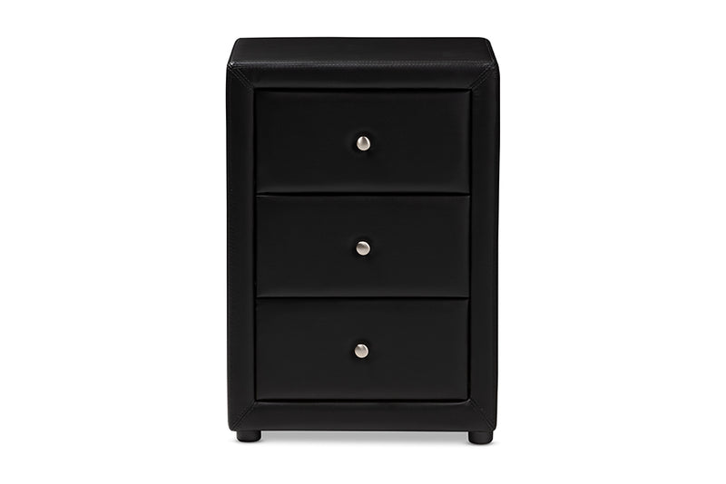 Amsterdam Modern and Contemporary Black Faux Leather Upholstered 3-Drawer Nightstand