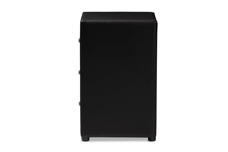 Amsterdam Modern and Contemporary Black Faux Leather Upholstered 3-Drawer Nightstand