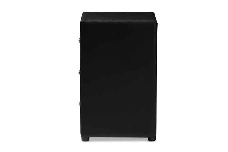 Amsterdam Black Faux Leather Upholstered 3-Drawer Nightstand Baxton
