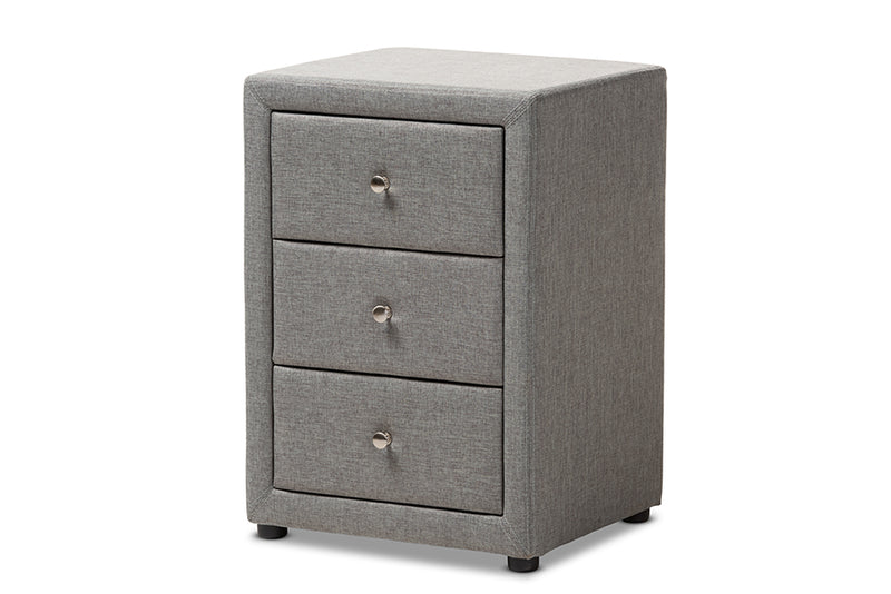 Amsterdam Modern and Contemporary Gray Fabric Upholstered 3-Drawer Nightstand