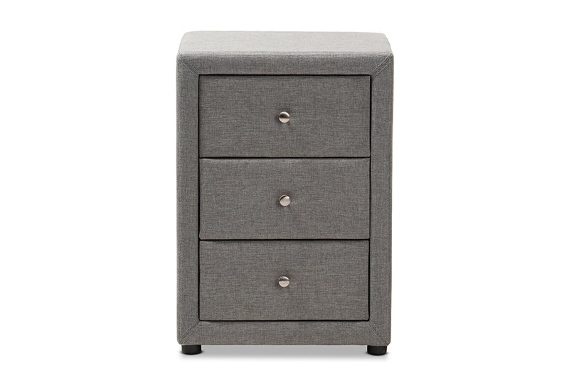 Amsterdam Modern and Contemporary Gray Fabric Upholstered 3-Drawer Nightstand