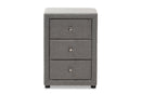 Amsterdam Gray Fabric Upholstered 3-Drawer Nightstand Baxton