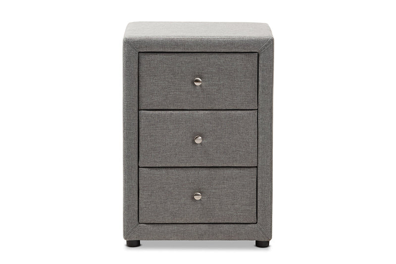Amsterdam Gray Fabric Upholstered 3-Drawer Nightstand Baxton