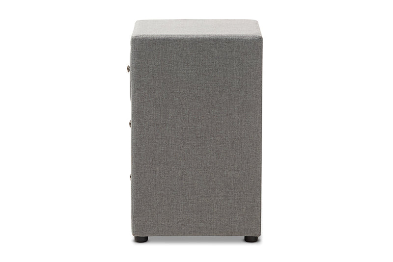 Amsterdam Gray Fabric Upholstered 3-Drawer Nightstand Baxton