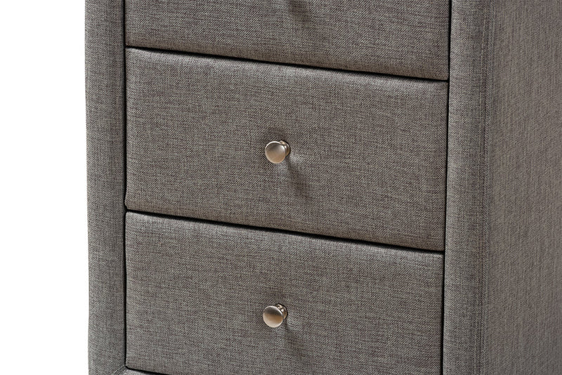 Amsterdam Gray Fabric Upholstered 3-Drawer Nightstand Baxton