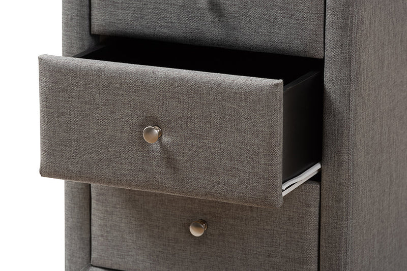 Amsterdam Gray Fabric Upholstered 3-Drawer Nightstand Baxton