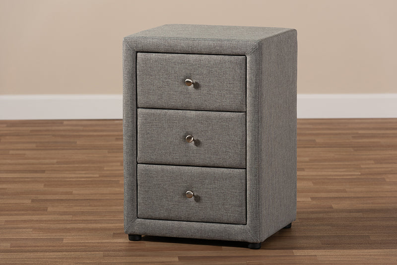 Amsterdam Modern and Contemporary Gray Fabric Upholstered 3-Drawer Nightstand