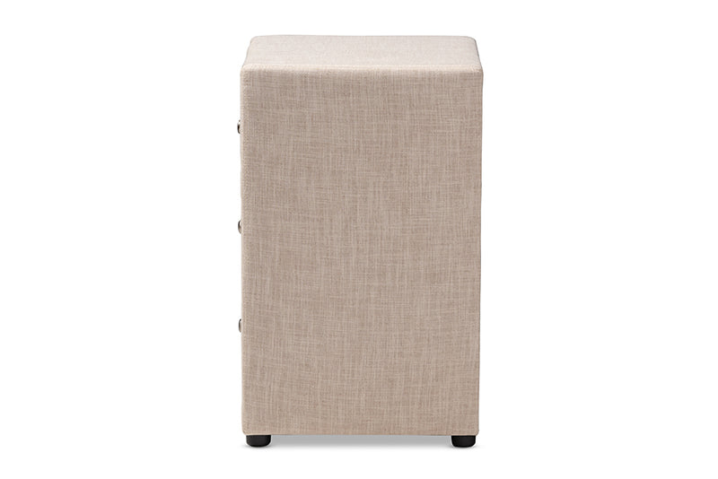 Amsterdam Modern and Contemporary Beige Fabric Upholstered 3-Drawer Nightstand