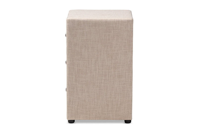 Amsterdam Beige Fabric Upholstered 3-Drawer Nightstand Baxton