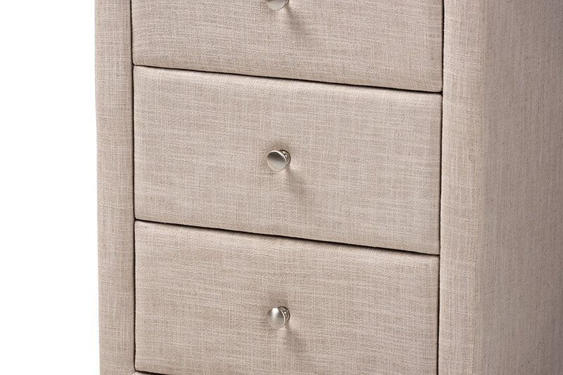 Amsterdam Beige Fabric Upholstered 3-Drawer Nightstand Baxton