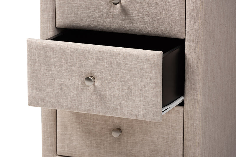 Amsterdam Modern and Contemporary Beige Fabric Upholstered 3-Drawer Nightstand