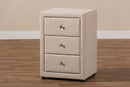 Amsterdam Beige Fabric Upholstered 3-Drawer Nightstand Baxton