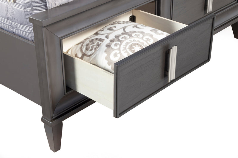Ayala Queen Storage Footboard Platform Bed, Dark Grey Alpine
