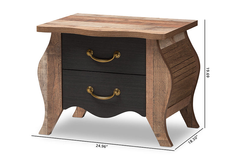Laurana Country Black and Oak-2-Drawer Nightstand Baxton