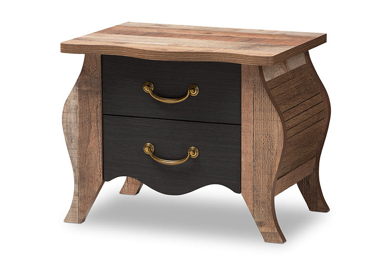 Laurana Country Black and Oak-2-Drawer Nightstand Baxton