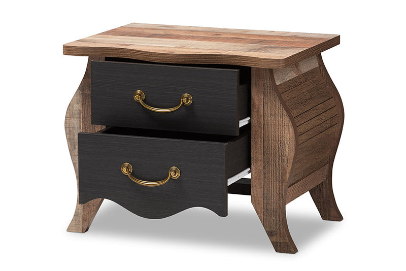 Laurana Country Black and Oak-2-Drawer Nightstand Baxton