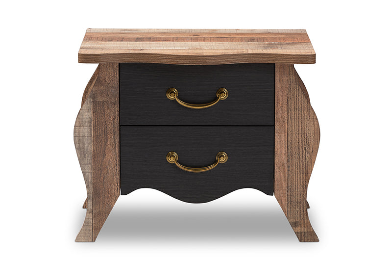 Laurana Country Cottage Farmhouse Black and Oak-Finished Wood 2-Drawer Nightstand