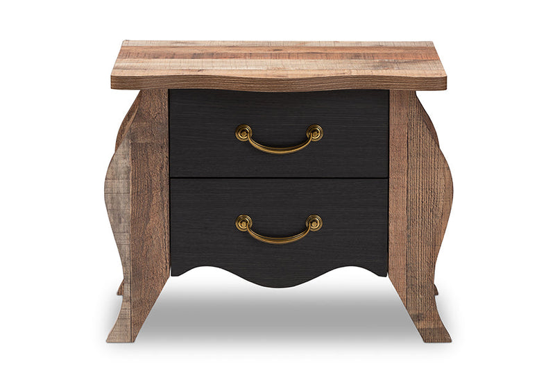 Laurana Country Black and Oak-2-Drawer Nightstand Baxton
