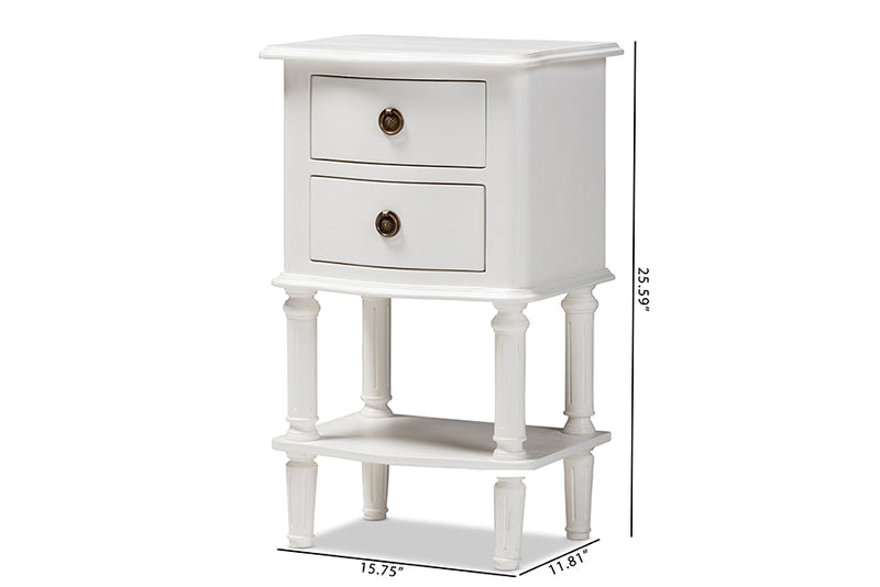 Gilbert Country Cottage Farmhouse White Finished 2-Drawer Nightstand