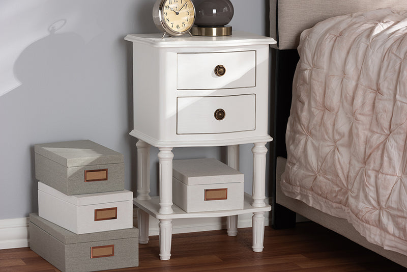 Gilbert Country Cottage Farmhouse White Finished 2-Drawer Nightstand