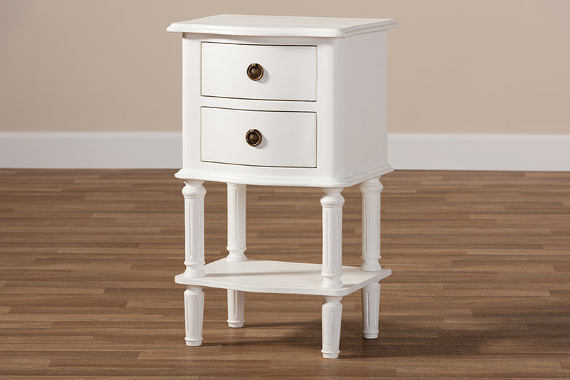 Gilbert Country Cottage Farmhouse White Finished 2-Drawer Nightstand