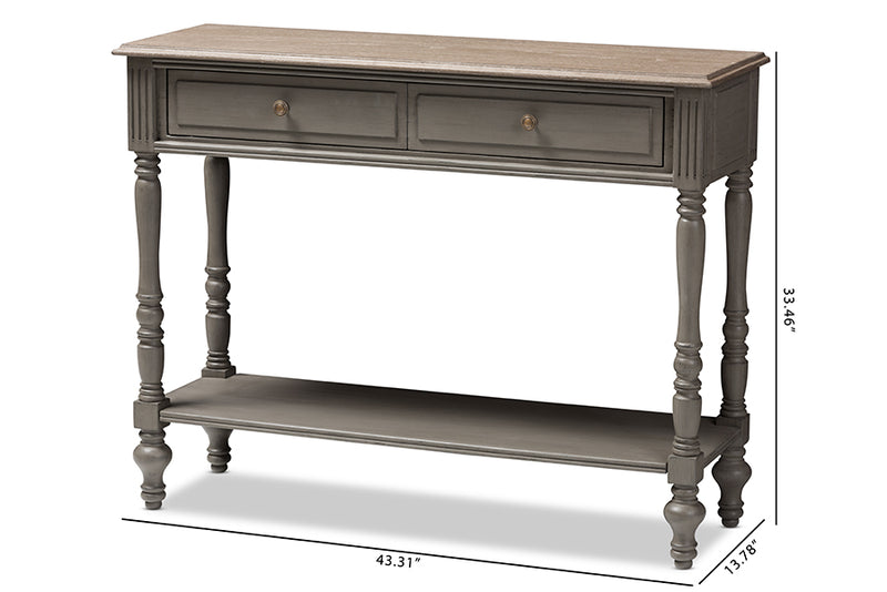 Celia Country Cottage Farmhouse Brown Finished 2-Drawer Console Table