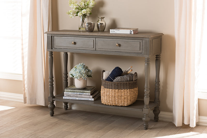 Celia Country Cottage Farmhouse Brown Finished 2-Drawer Console Table