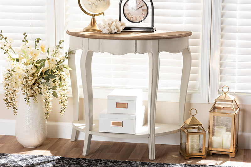 Rogier Country Cottage Farmhouse White and Natural Brown Finished Console Table