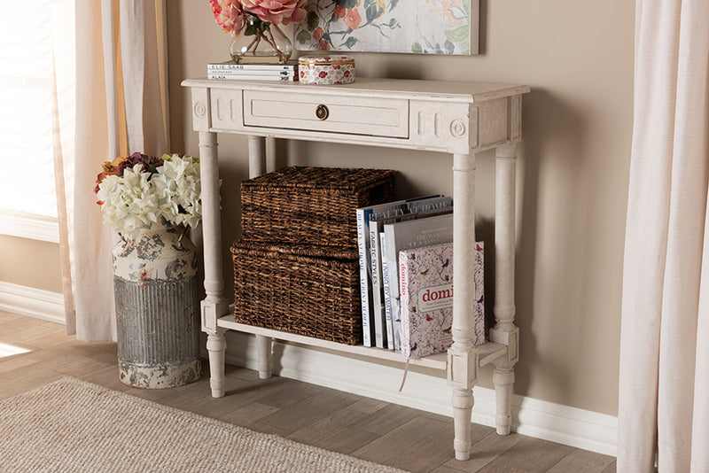 Catalina 31.5" Wide Country Cottage Farmhouse Whitewashed 1-Drawer Console Table