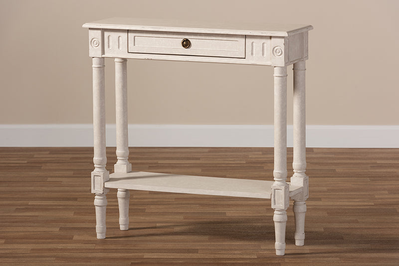 Catalina 31.5" Wide Country Cottage Farmhouse Whitewashed 1-Drawer Console Table