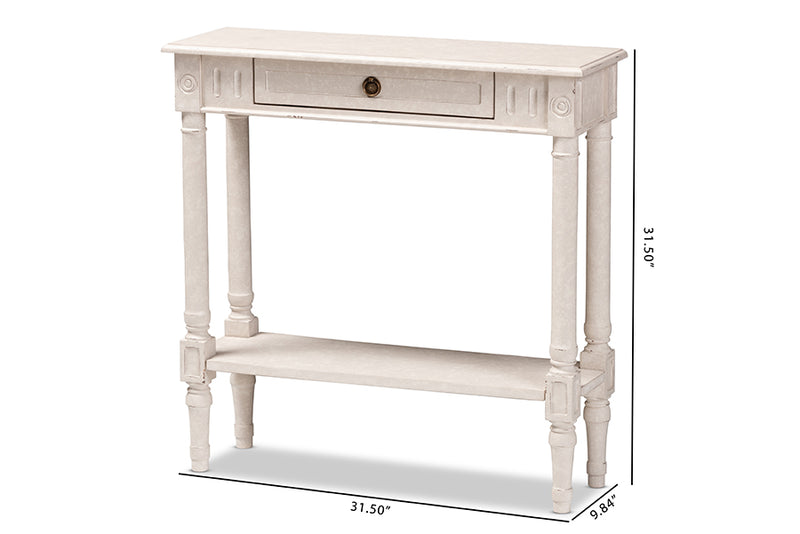 Catalina 31.5" Wide Country Cottage Farmhouse Whitewashed 1-Drawer Console Table