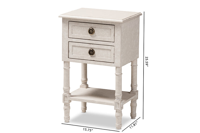 Yana Country Cottage Farmhouse Whitewashed 2-Drawer Nightstand