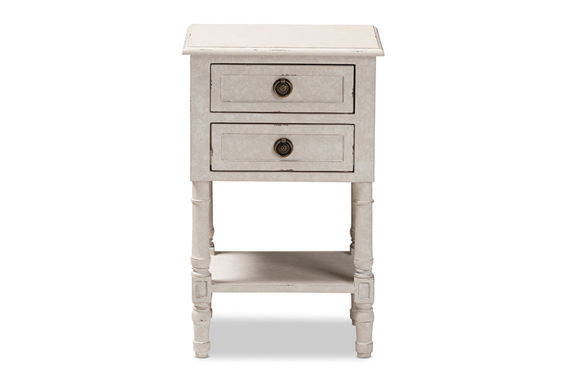 Yana Country Cottage Farmhouse Whitewashed 2-Drawer Nightstand