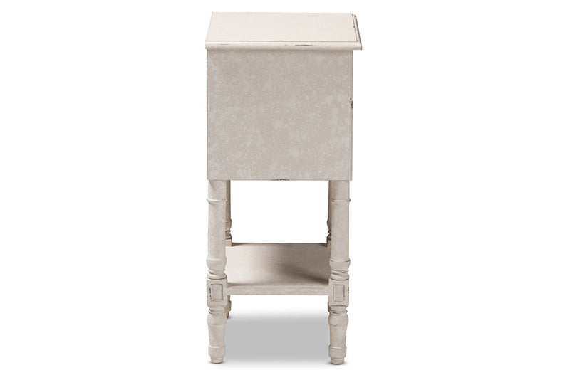 Yana Country Whitewashed 2-Drawer Nightstand Baxton