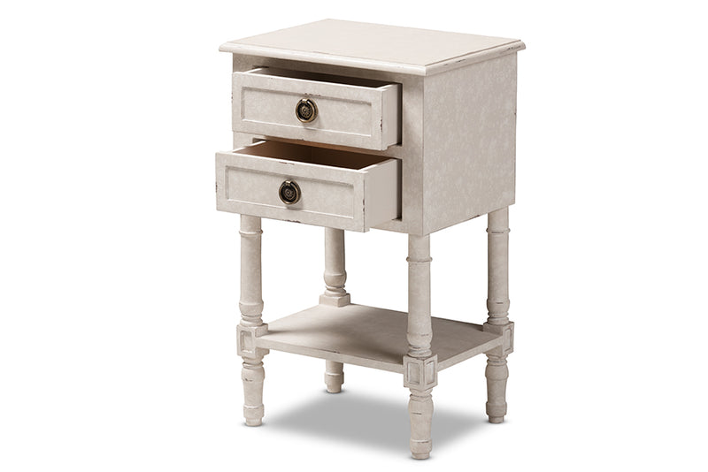 Yana Country Cottage Farmhouse Whitewashed 2-Drawer Nightstand