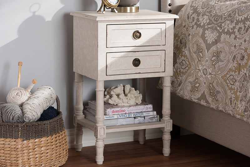 Yana Country Cottage Farmhouse Whitewashed 2-Drawer Nightstand