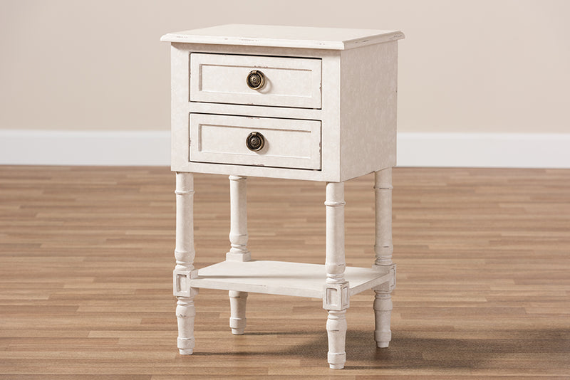 Yana Country Cottage Farmhouse Whitewashed 2-Drawer Nightstand