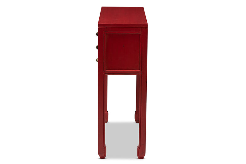 Janna Classic and Antique Red Finished Wood Bronze Finished Accents 6-Drawer Console Table