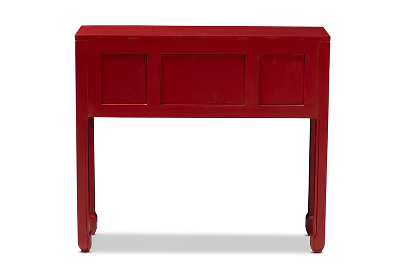 Janna Classic and Antique Red Finished Wood Bronze Finished Accents 6-Drawer Console Table