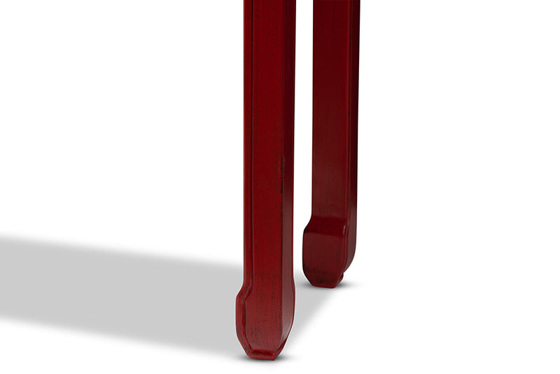 Janna Classic and Antique Red Finished Wood Bronze Finished Accents 6-Drawer Console Table